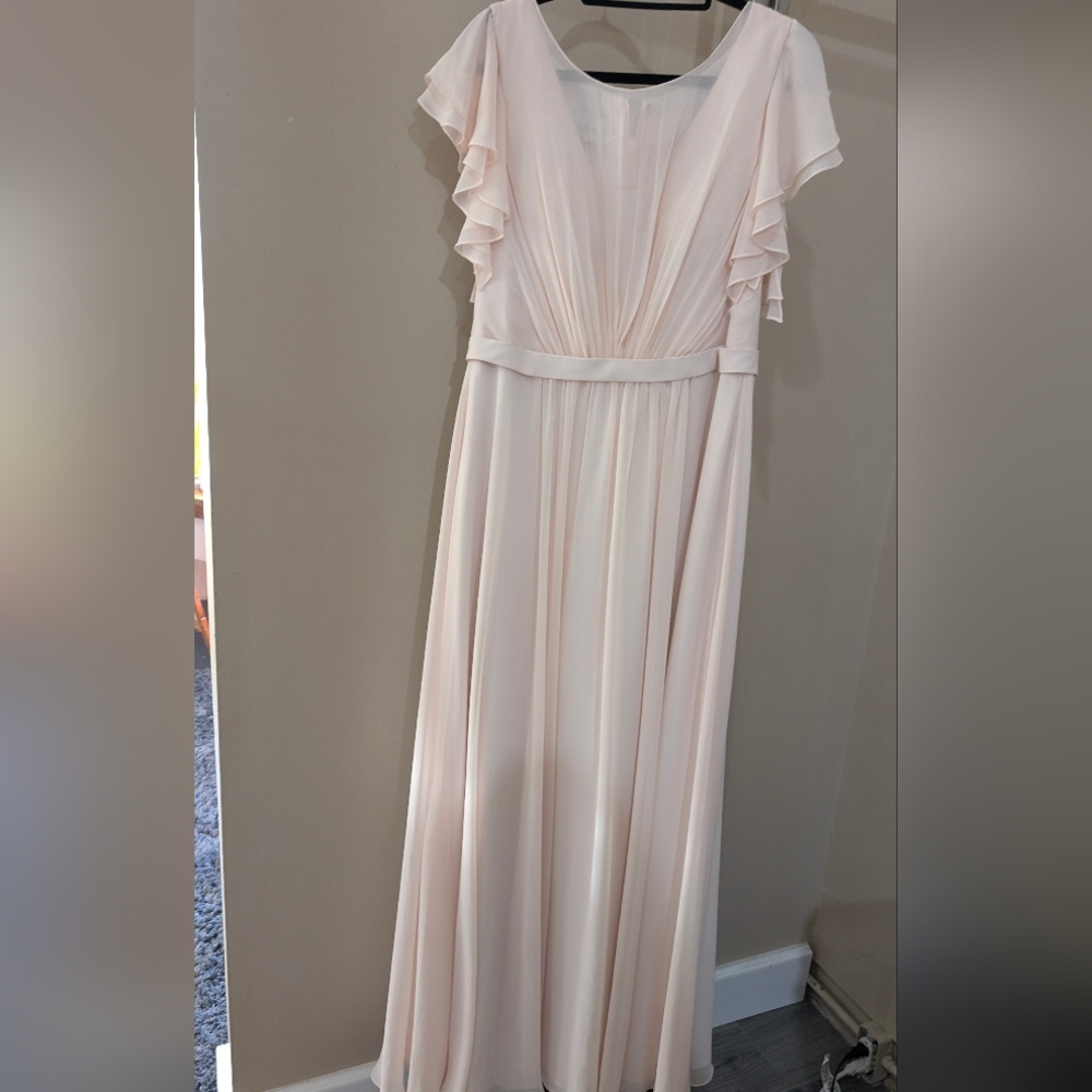 Azazie Blush Pink Maxi Dress with Flutter Sleeves